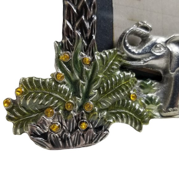 Lucky Elephant, Jeweled Metal Picture Frame w/ Palm Trees, & Genuine Crystals - Picture 8 of 13